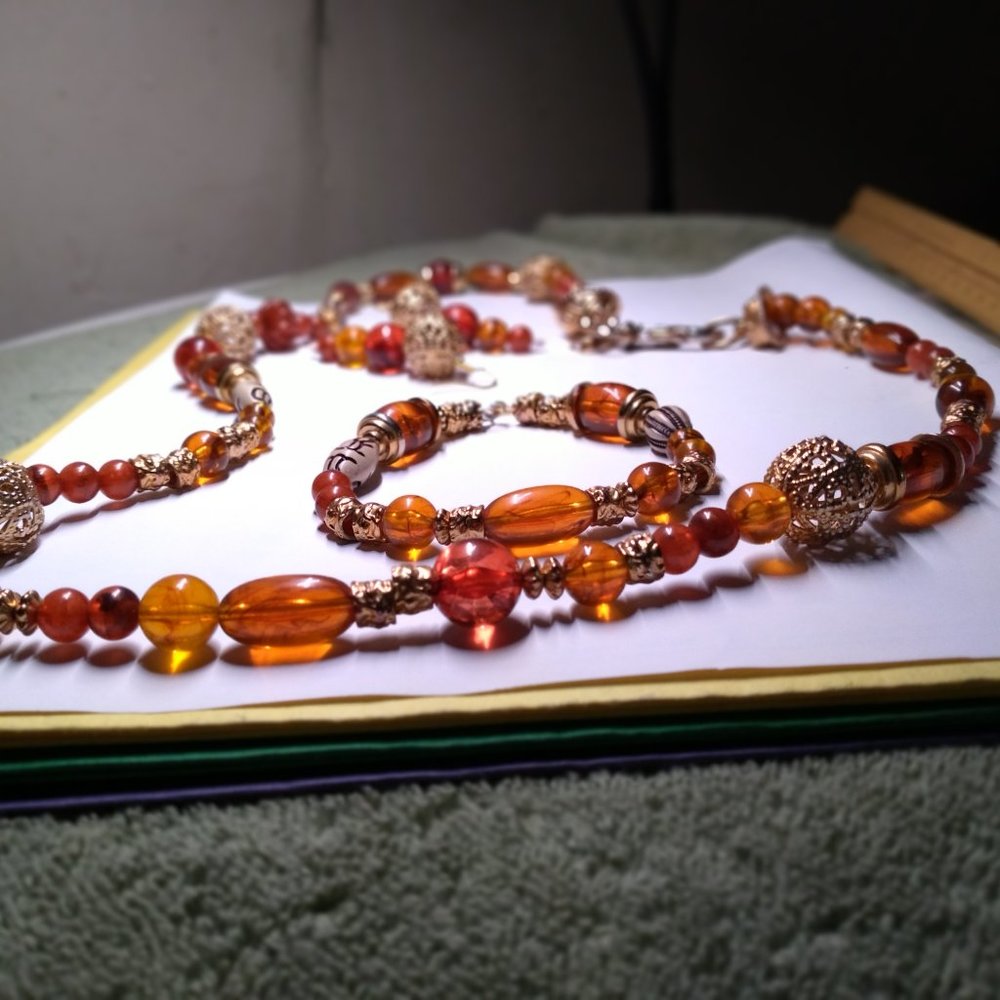 Imported Tibetan rounds golden ball 3-piece necklace bracelet earrings handmade